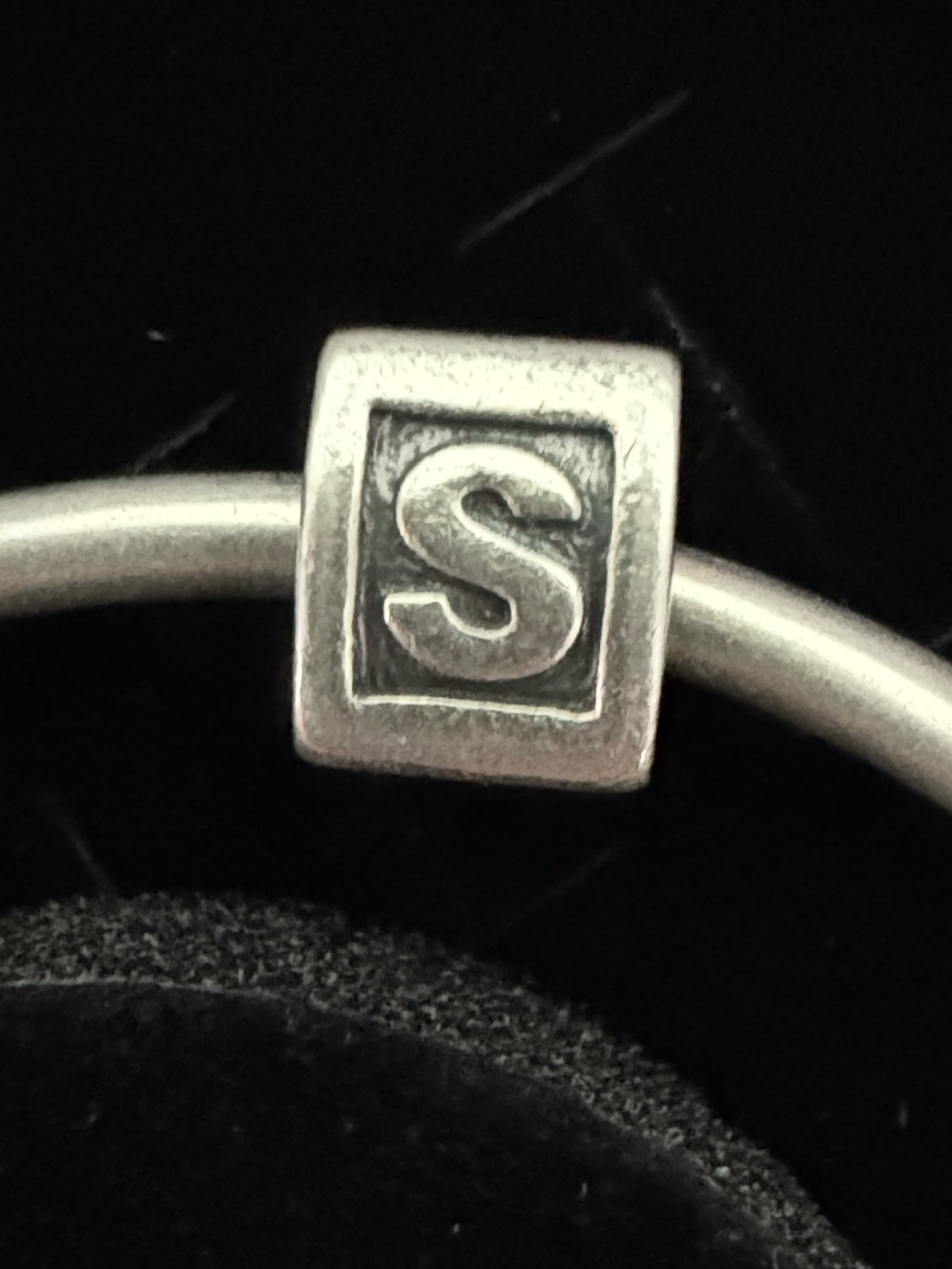 Sterling Silver 'S' Initial Charm Bangle Bracelet